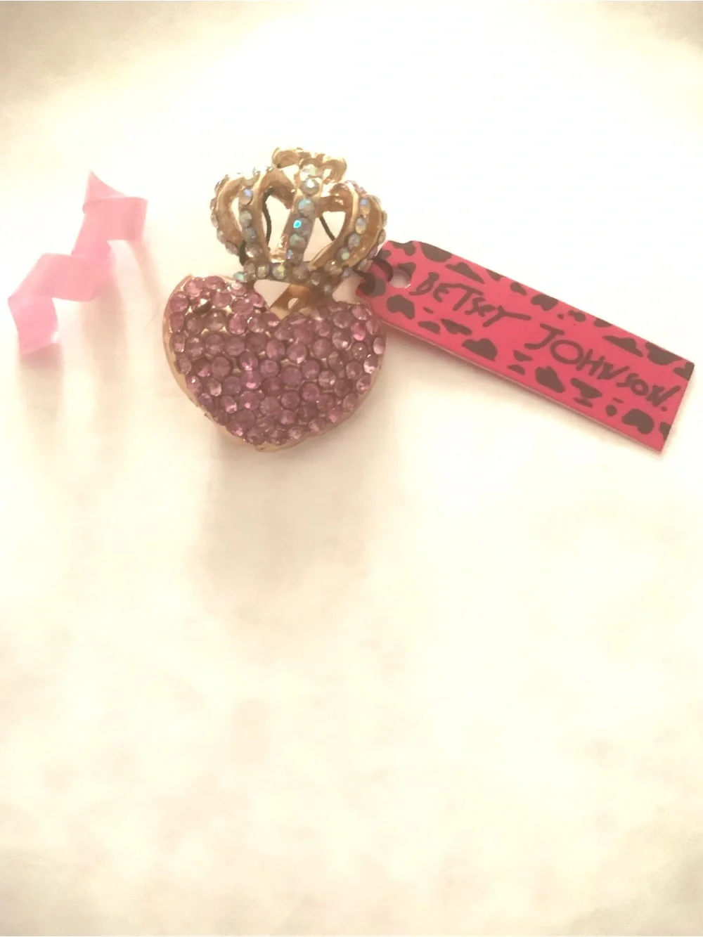 Betsey Johnson Pink Crystal Heart with Gold Crown Pendant